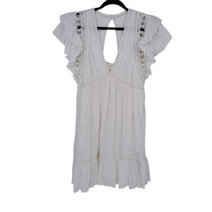 Anthropologie Ruffled Lace Mini Dress V Neck Eyelet Cotton Women's Size Small
